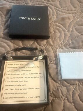 TONY & SANDY hidden Inspirational message. Steel Silver-tone Cuff Bracelet. New